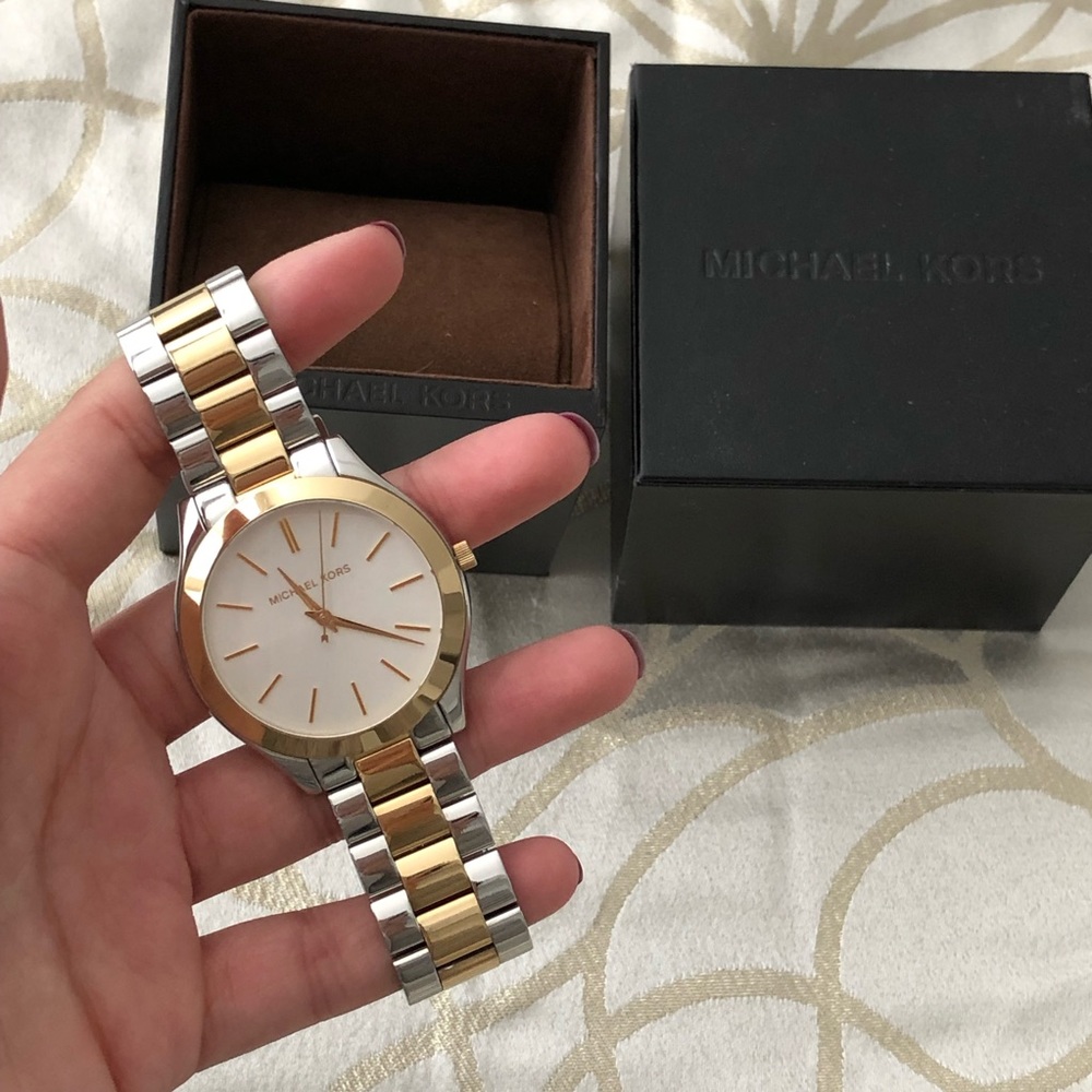 women’s michael kors watch silver & gold